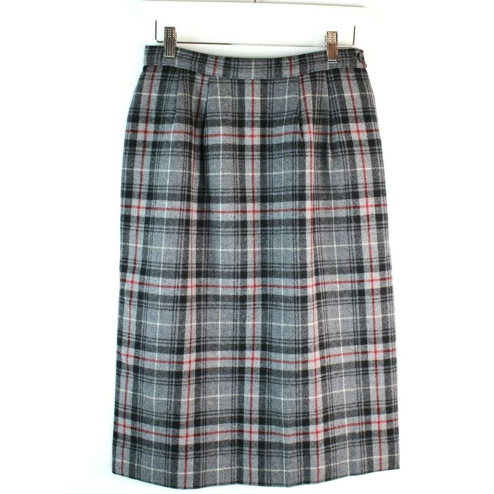 Vtg Pendleton Pencil Skirt Women's 8P Gray Plaid Wool USA